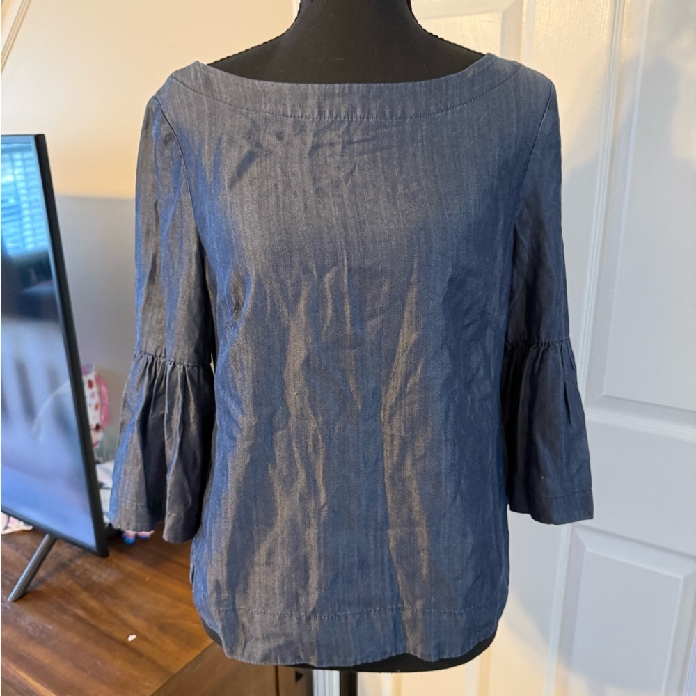 White House Black Market Indigo Bell-Sleeve Boatneck Top